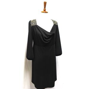 Debbie Shuchat Women's L 12 Black Beaded Knit Dress Evening Party Embellished